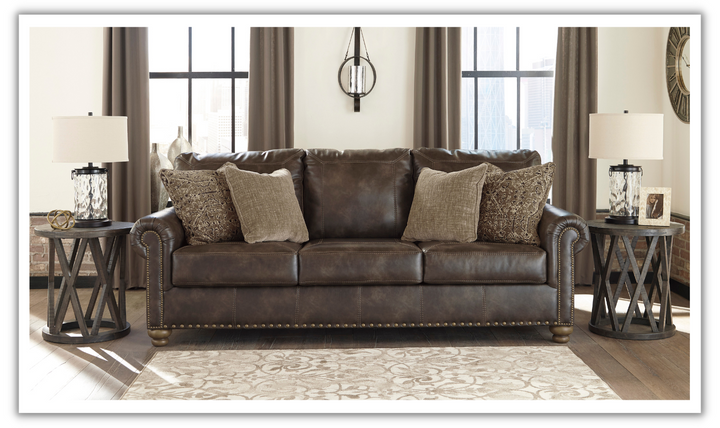 Ashley Nicorvo 3-Seater Faux Leather Sofa in Brown-Jennifer Furniture