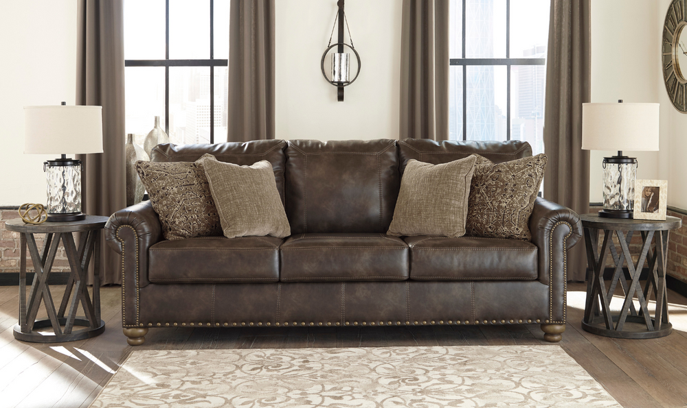 Ashley Nicorvo 3-Seater Faux Leather Sofa in Brown-Jennifer Furniture