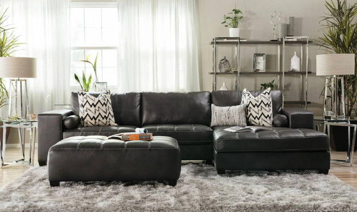 Modern Heritage Nokomis 2-Piece Charcoal Leather Sectional with Chaise