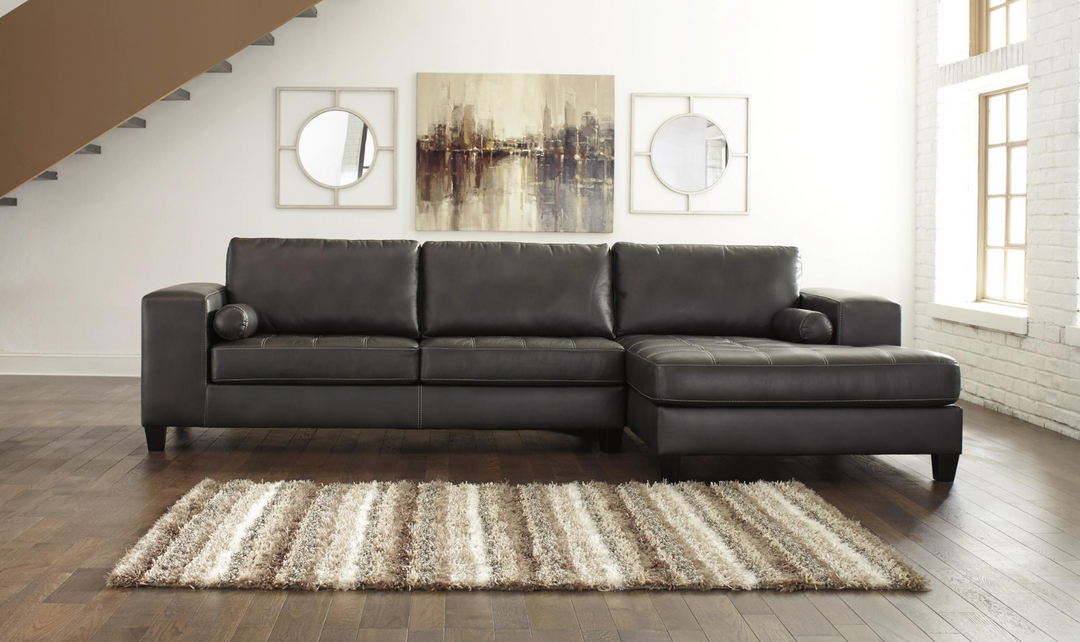 Ashley  Nokomis 2-Piece Charcoal Leather Sectional with Chaise