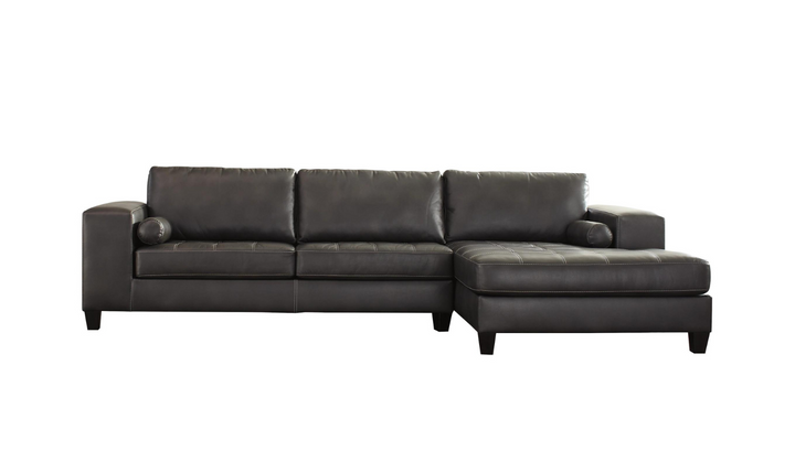 Modern Heritage Nokomis 2-Piece Charcoal Leather Sectional with Chaise