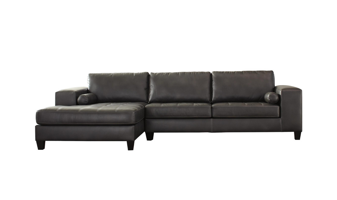 Modern Heritage Nokomis 2-Piece Charcoal Leather Sectional with Chaise