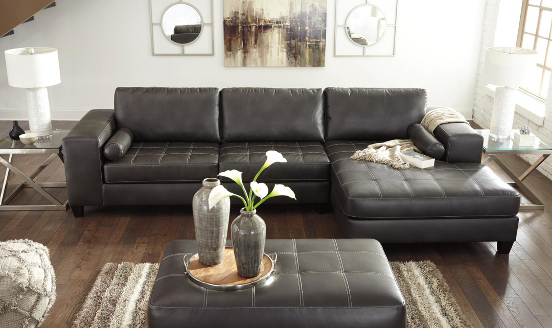 Modern Heritage Nokomis 2-Piece Charcoal Leather Sectional with Chaise