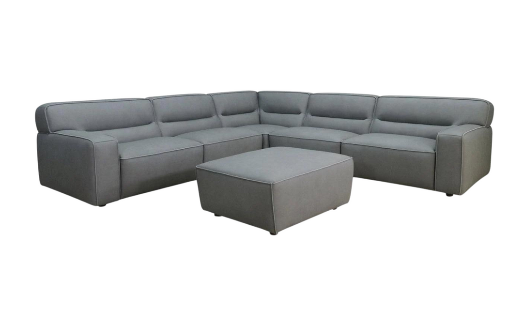 Nylah 4-Pieces Leather Sectional Sofa with Ottoman in Slate Gray