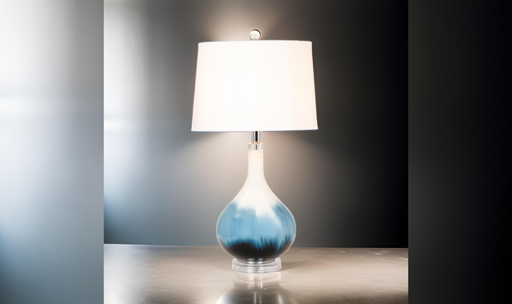 Ombre 28" Blue Tone Glass Table Lamp, (Set of 2)