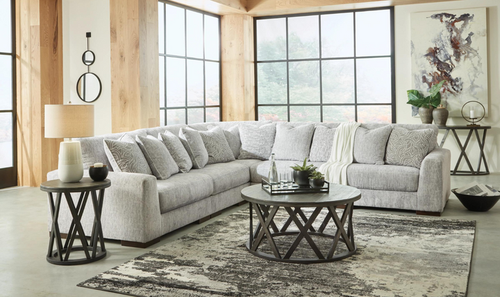 Ashley  Playwrite L-Shaped Fabric Sectional In Gray With Throw Pillows