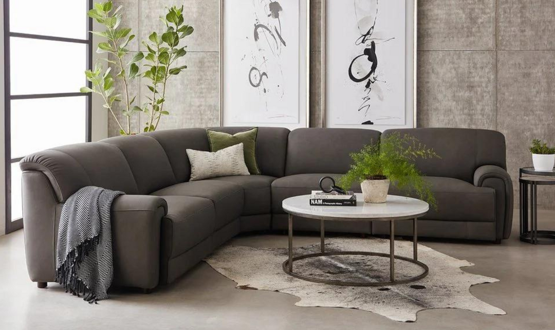 Polo 3-Pieces Leather Sectional Sofa in Charcoal Gray