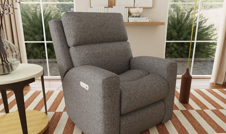 Score Fabric Power Reclining Living Room Set With Power Headrests in Gray