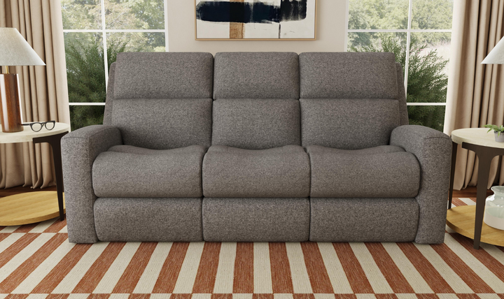 Score Fabric Power Reclining Living Room Set With Power Headrests in Gray