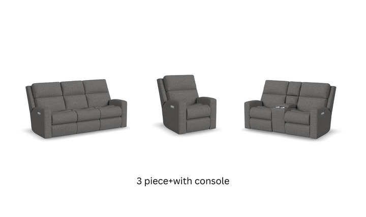 Score Fabric Power Reclining Living Room Set With Power Headrests in Gray