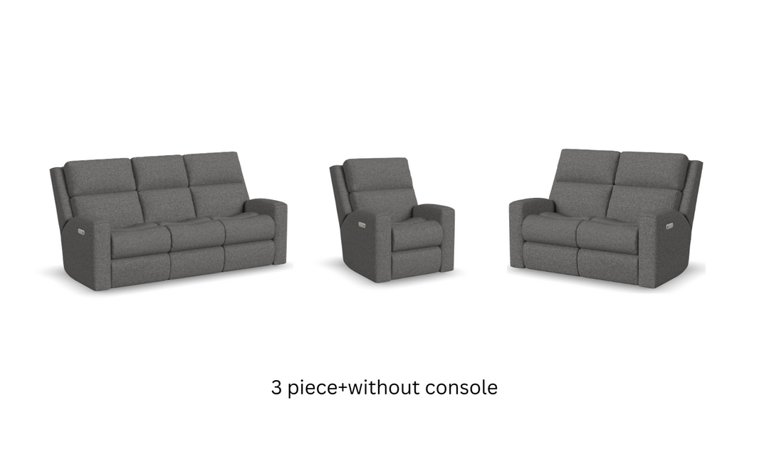 Score Fabric Power Reclining Living Room Set With Power Headrests in Gray