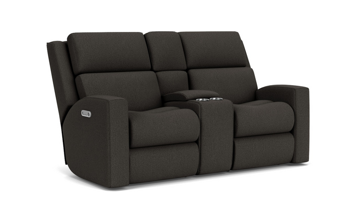 Score Fabric Power Reclining Living Room Set With Power Headrests in Gray