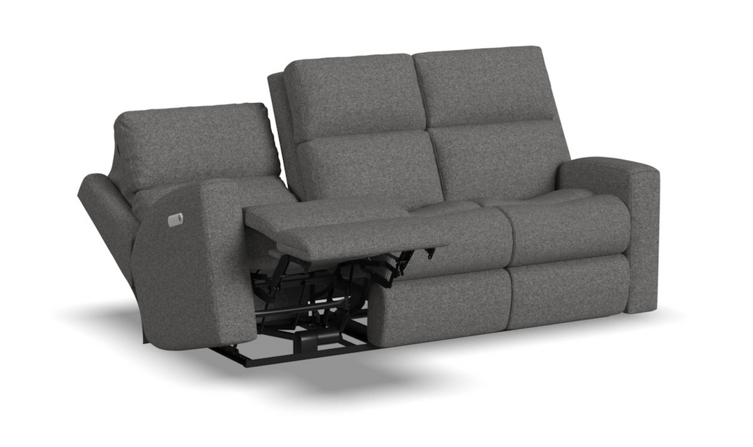 Score Fabric Power Reclining Living Room Set With Power Headrests in Gray