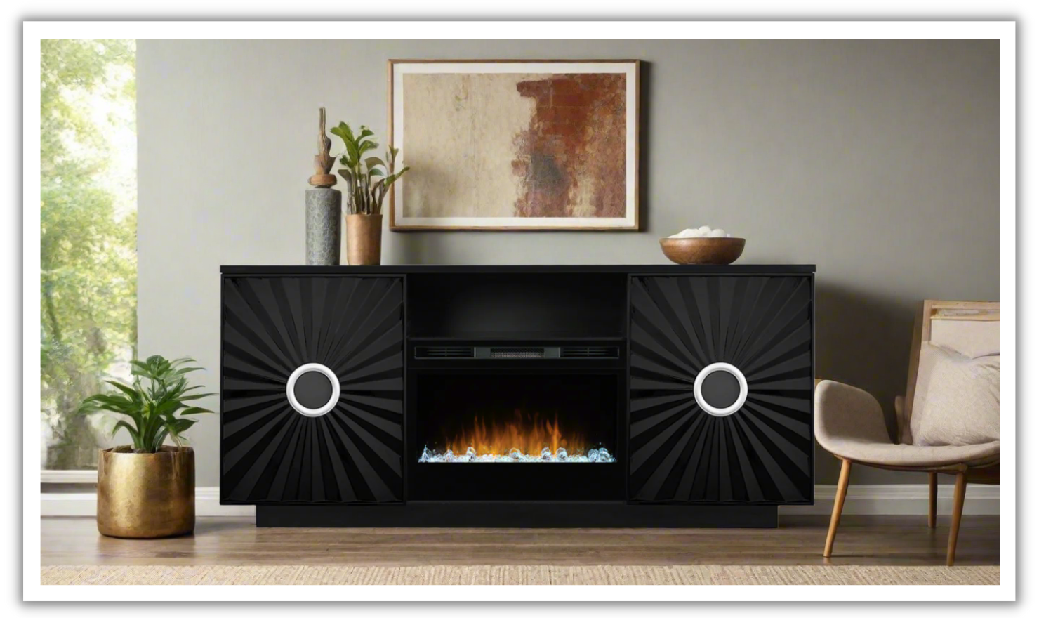 Smart Furniture Sunrise Console with Fireplace and Open Shelve