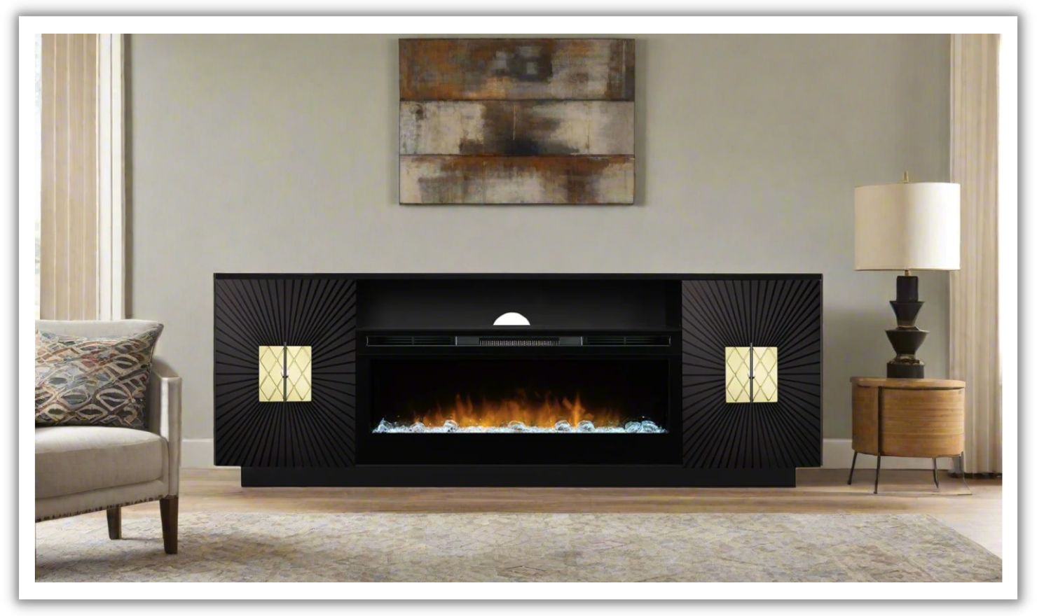 Smart Furniture Starburst TV Console with Electric Fireplace