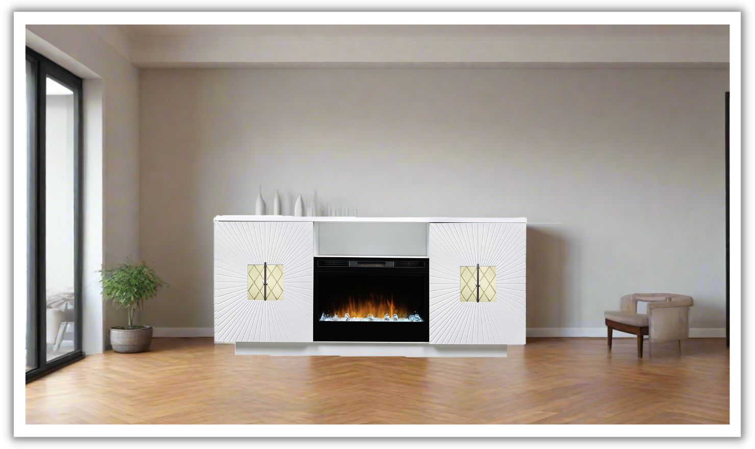 Smart Furniture Starburst TV Console with Electric Fireplace