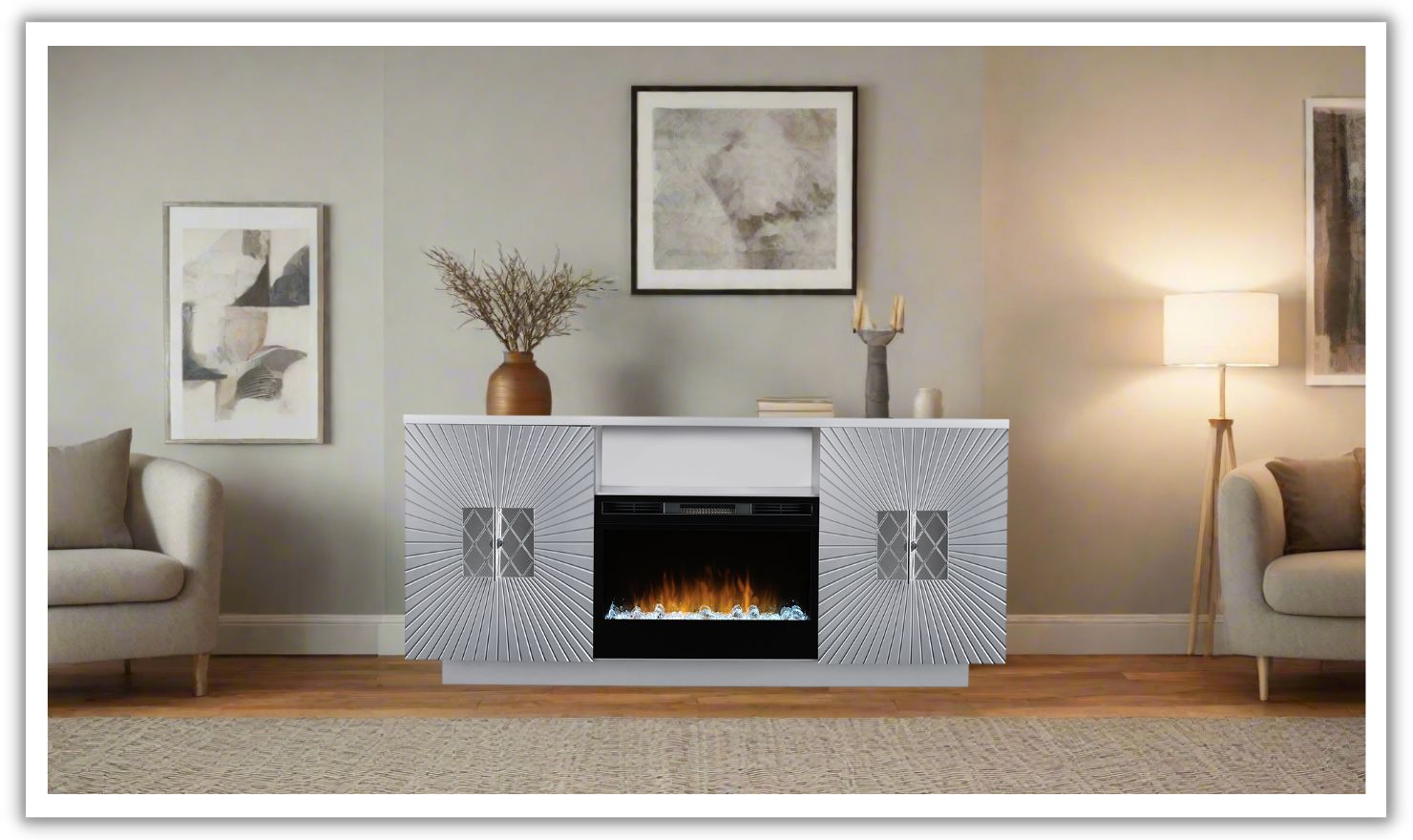 Smart Furniture Starburst TV Console with Electric Fireplace