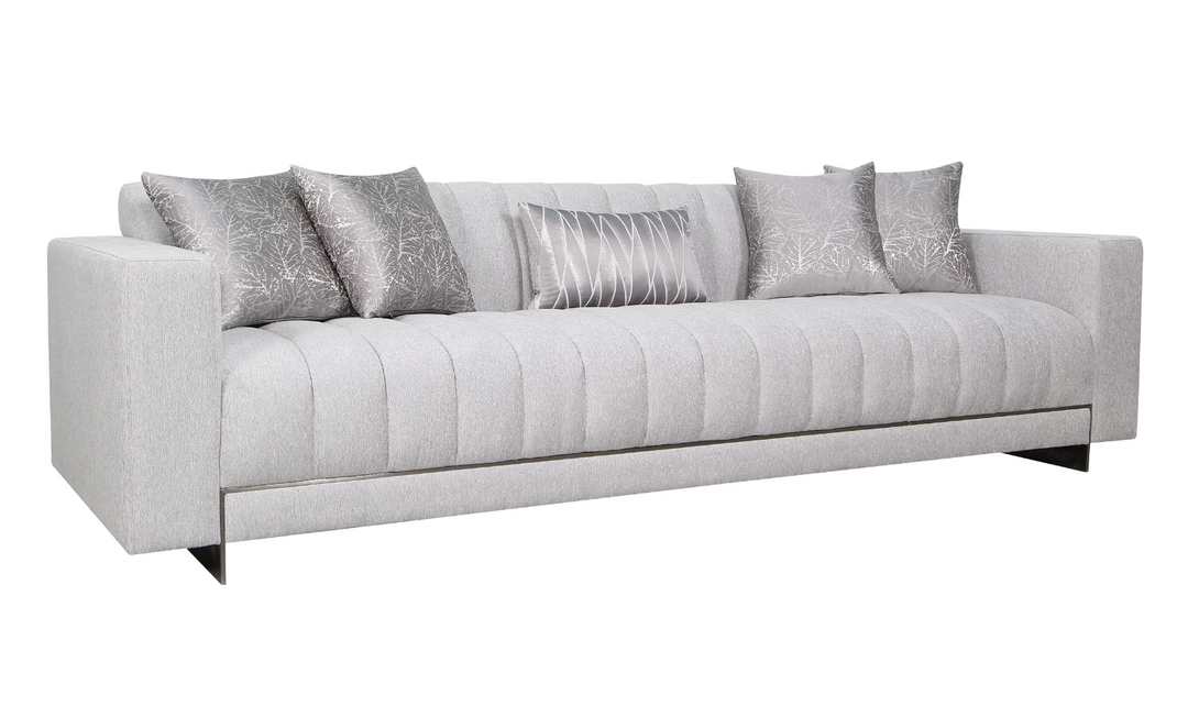 Klaussner Talento 3-Seater Long Tufted Gray Fabric Sofa with Track Arms