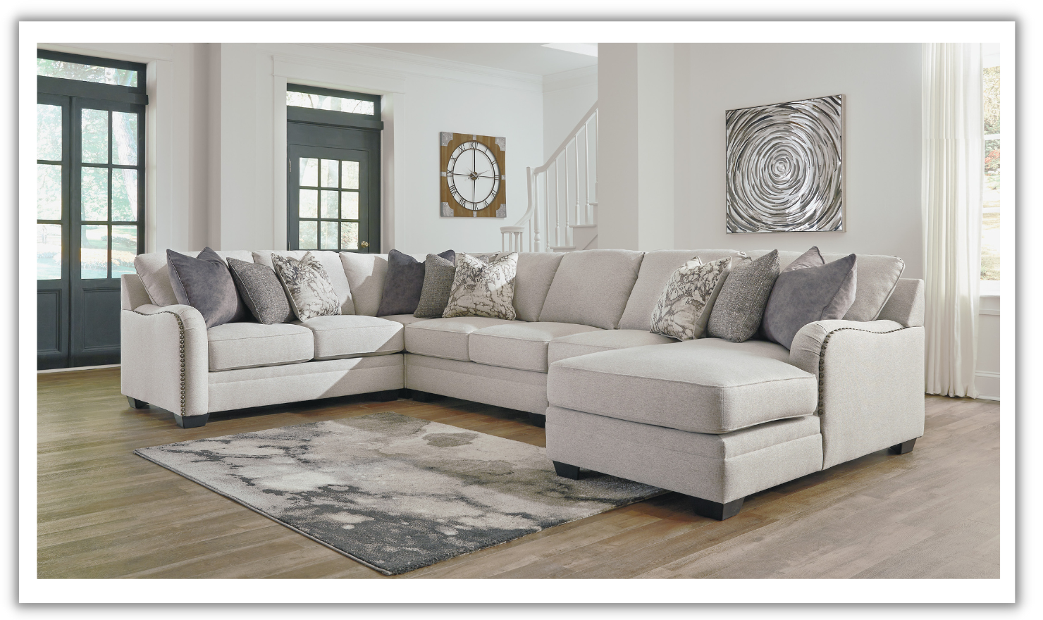 Dellara Fabric Sectional Sofa with Track Arm In Chalk- JENNIFER FURNITURE