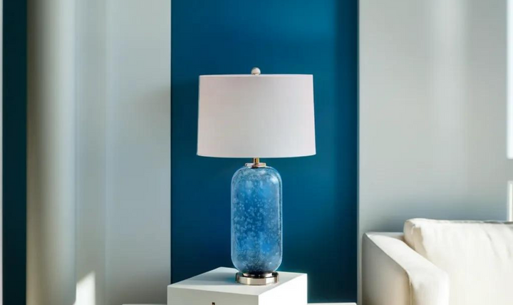 Tootsie 30" Blue Glass Table Lamp w/ Crystal Base, (Set of 2)