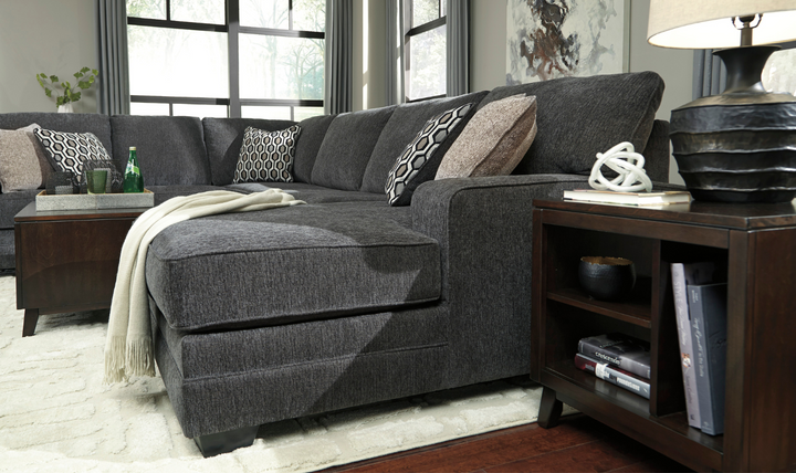 Ashley  Tracling 3-Piece Fabric Sectional With Chaise In Slate-Jennifer Furniture