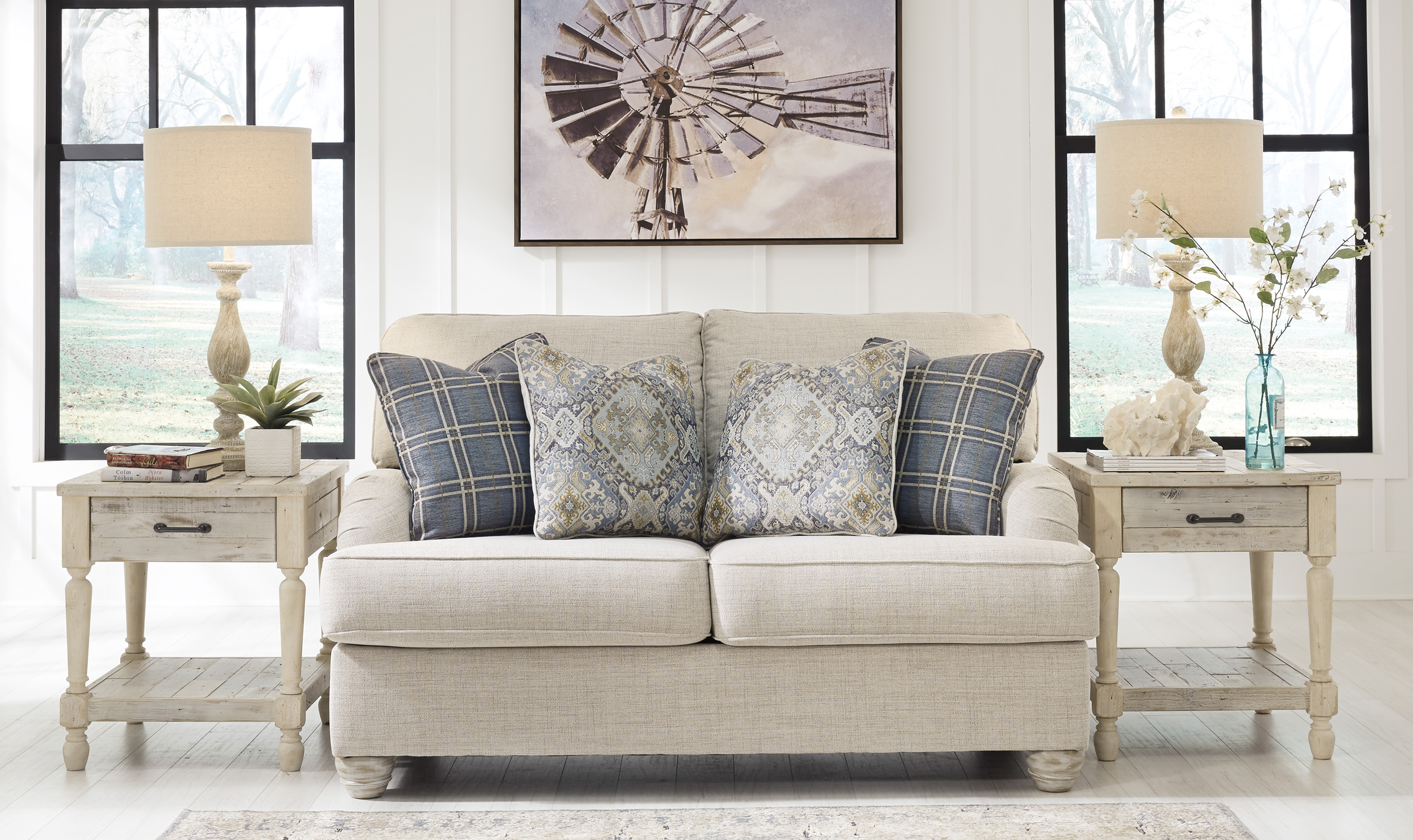 Ashley  Traemore Beige Fabric Loveseat with Cushion Arms