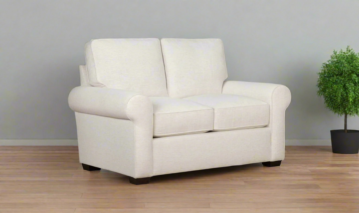 Klaussner Kate Modern Fabric White Loveseat with Track Arms