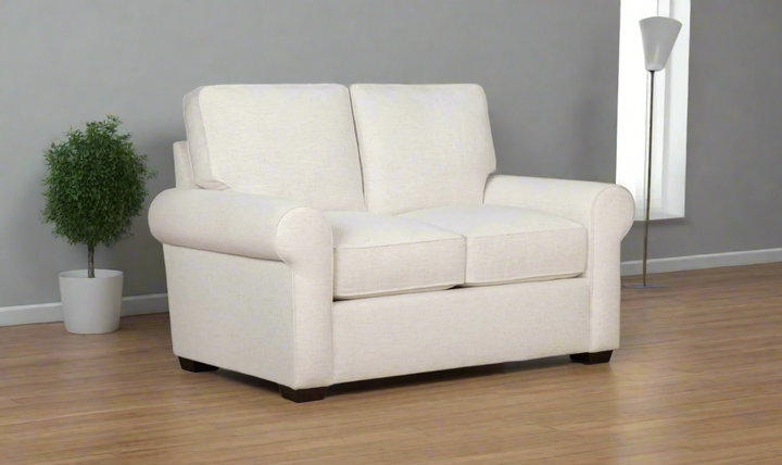 Klaussner Kate Modern Fabric White Loveseat with Track Arms