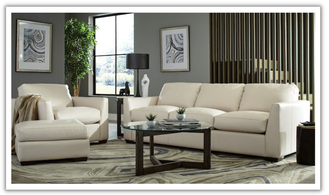 Universal Furniture Heroes Leather Living Room Set in Cream- jennifer furniture