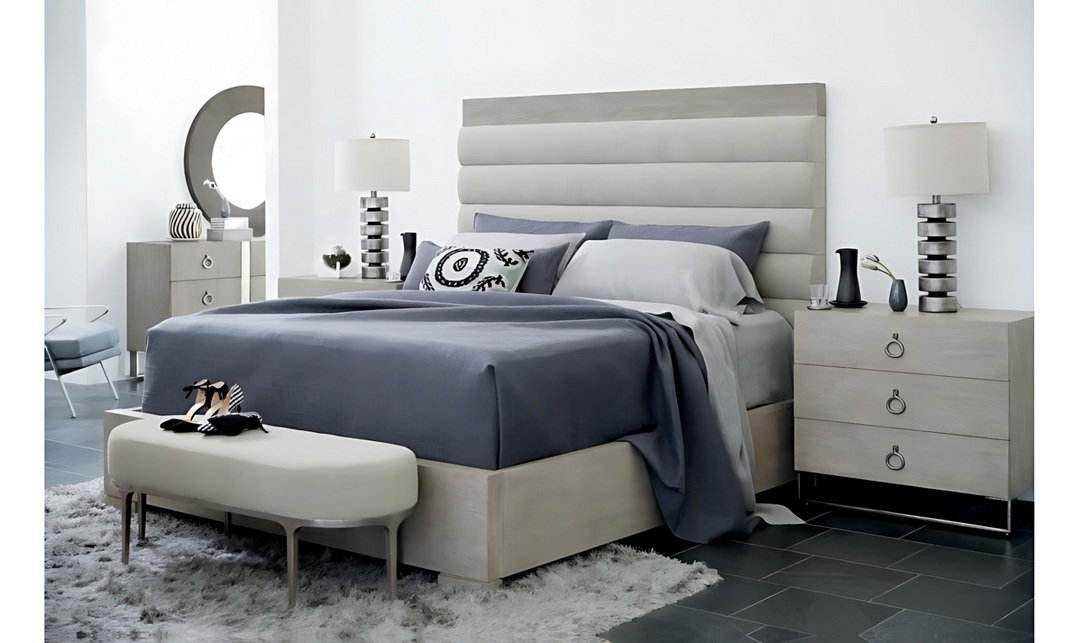 Bernhardt Linea Gray Channel Tufted Wood Bed