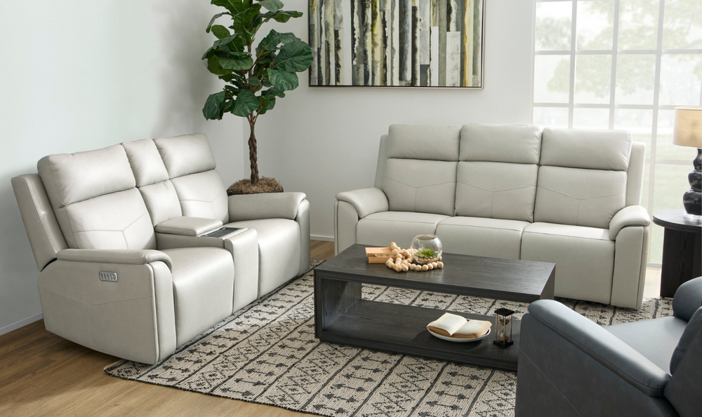 Vernon Dove Grey Fabric Power Reclining Loveseat with Console-jennifer furniture