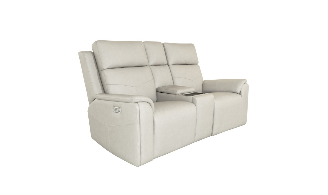 Vernon Dove Grey Fabric Power Reclining Loveseat with Console