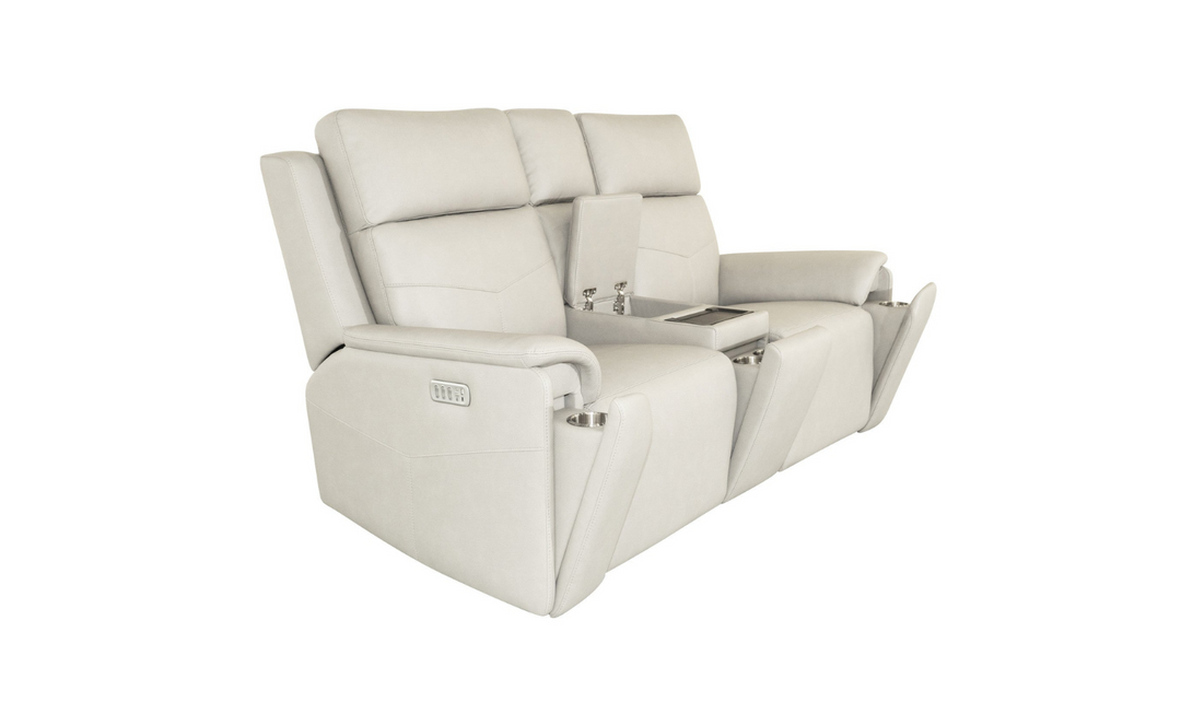 Vernon Dove Grey Fabric Power Reclining Loveseat with Console