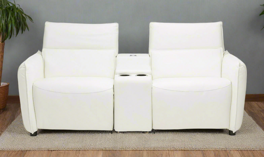 AICO Verona Recessed Arm Leather Power Recliner Loveseat in White-jennifer furniture