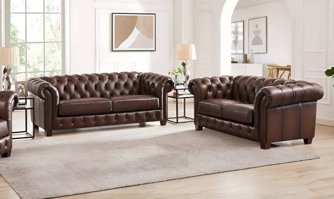 Versailles 2-Seater Leather Loveseat With Rolled Arms-Jennifer Furniture 