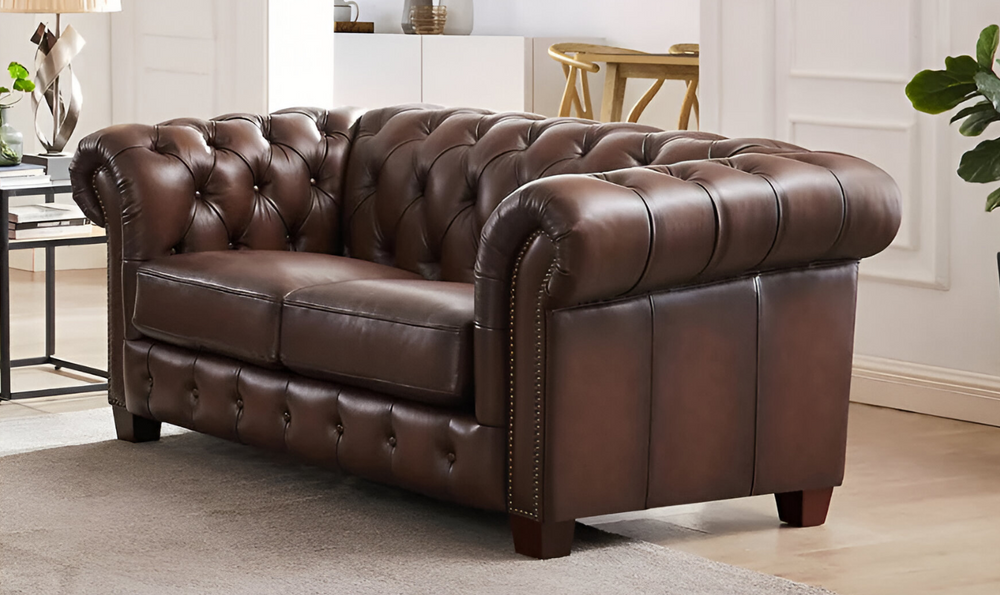 Versailles 2-Seater Leather Loveseat With Rolled Arms-Jennifer Furniture 