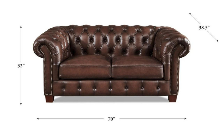 Versailles 2-Seater Leather Loveseat With Rolled Arms-Jennifer Furniture 