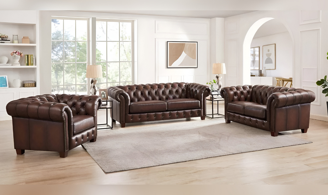 Versailles 2-Seater Leather Sofa With Rolled Arms-Jennifer Furniture