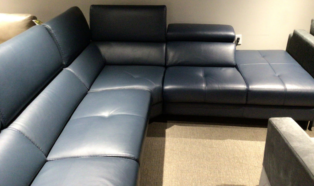 Verso Blue leather 5 seat reclining sectional - Jennifer Furniture