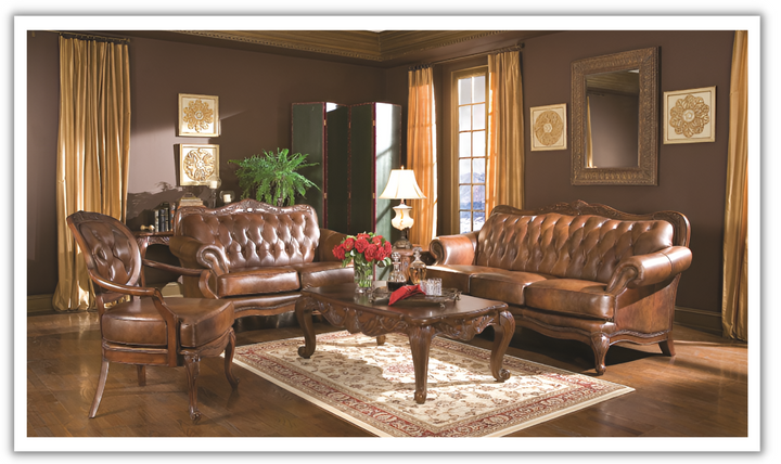 Victoria Leather Living Room Set in Traditional Style- jennifer furniture