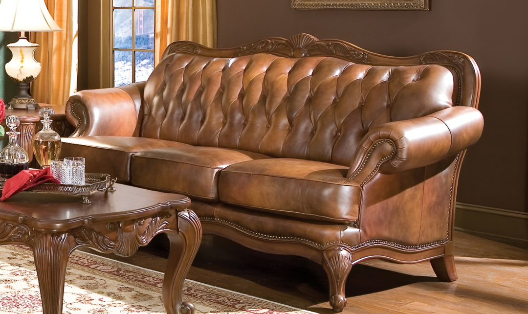 Victoria Leather Living Room Set in Traditional Style- jennifer furniture