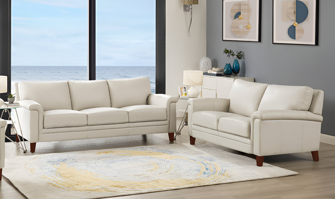 Westcott Leather 2-Seater Loveseat With Wooden Legs-Jennifer Furniture