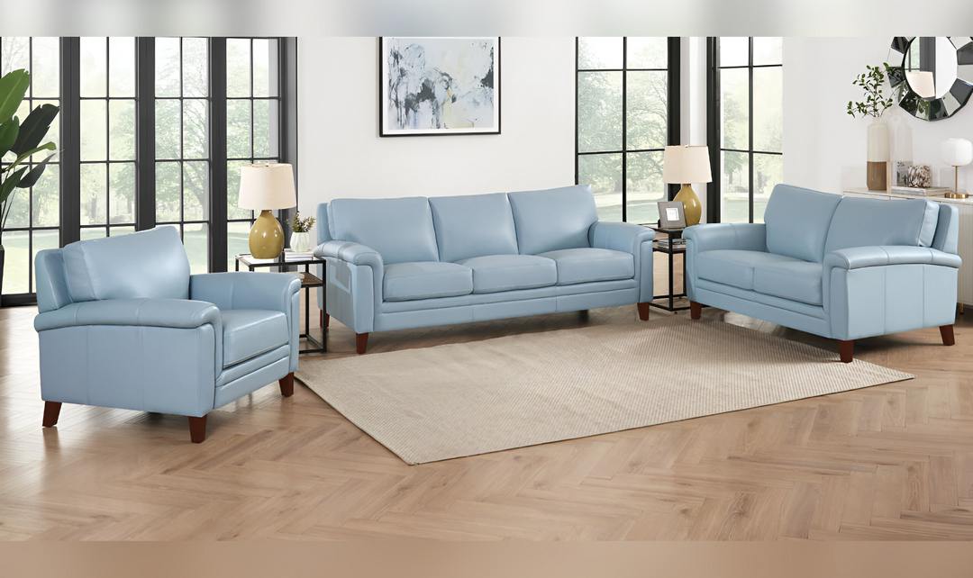 Westcott Leather 3-Seater Sofa With Wooden Legs