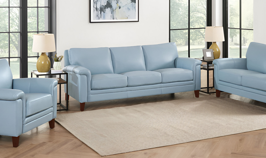 Westcott Leather 3-Seater Sofa With Wooden Legs