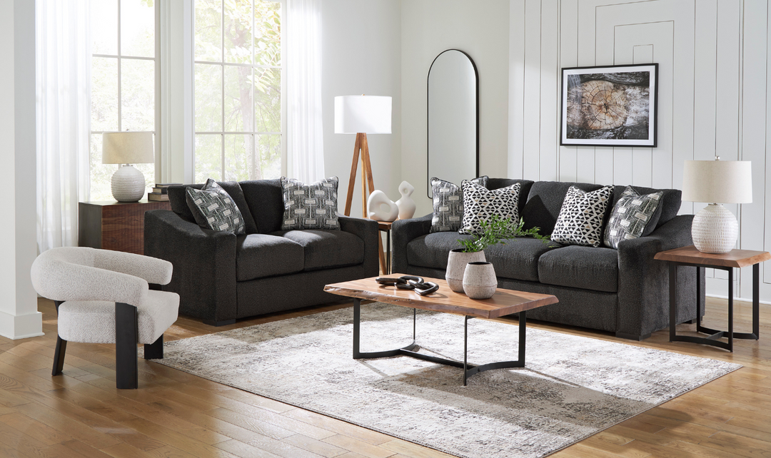 Wryenlynn 3 Seater Onyx Fabric Sofa With Accent pillows