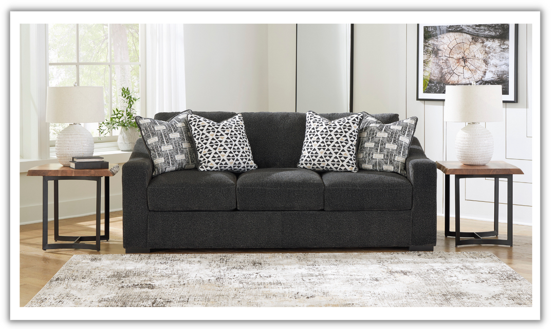 Wryenlynn 3 Seater Onyx Fabric Sofa With Accent pillows