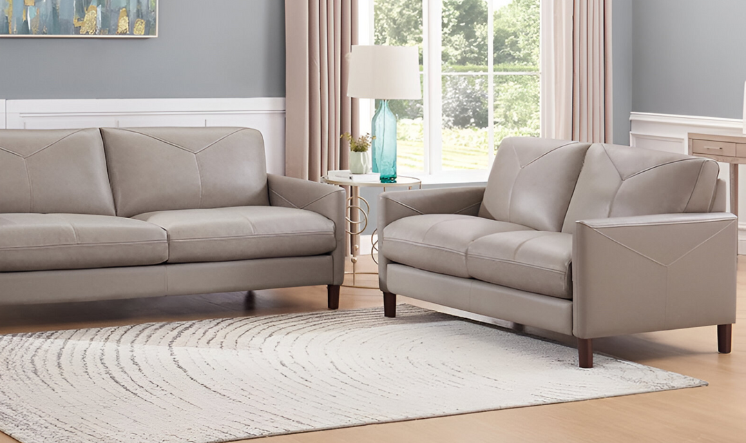 Yorkdale Leather 2-Seater Loveseat In Track Arms-Jennifer Furniture 