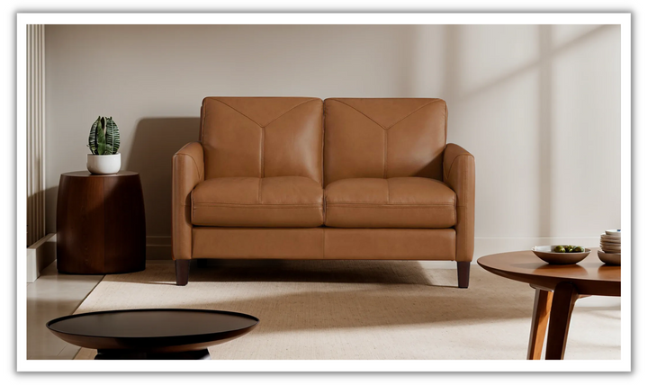 Yorkdale Leather 2-Seater Loveseat In Track Arms-Jennifer Furniture 