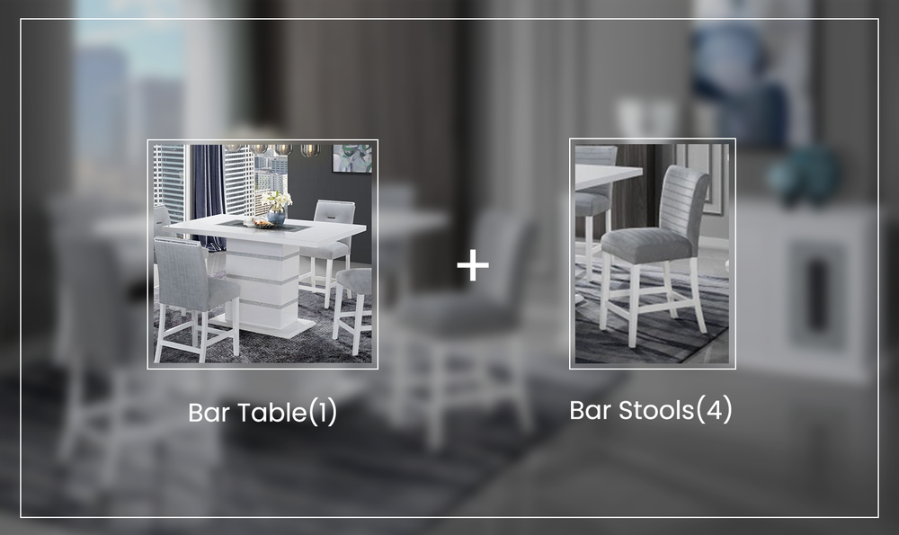 Monaco 5 Piece Bar Set In White and Gray-Jennifer Furniture