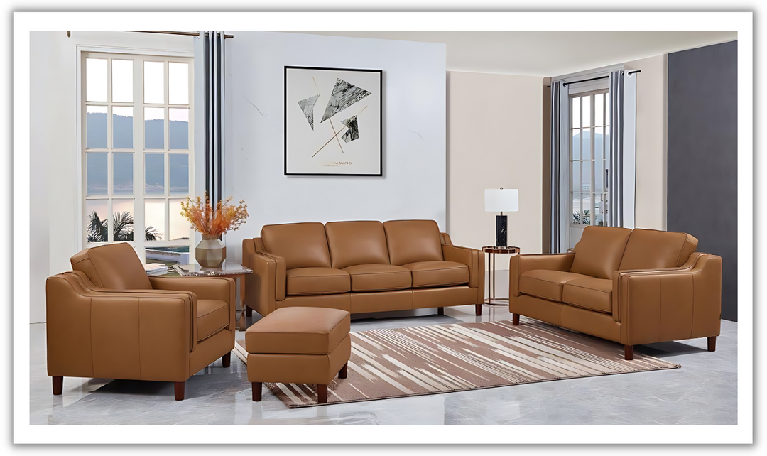 Bella Leather Living Room Set With Box Cushion-Jennifer Furniture